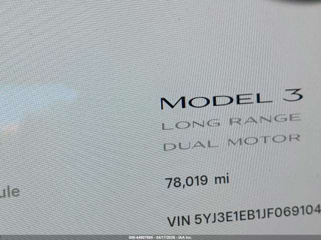 Продаж на аукціоні авто 2018 Tesla Model 3 Long Range/performance, vin: 5YJ3E1EB1JF069104, номер лоту: 44907695