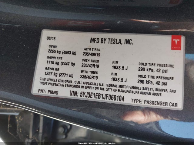 Продаж на аукціоні авто 2018 Tesla Model 3 Long Range/performance, vin: 5YJ3E1EB1JF069104, номер лоту: 44907695