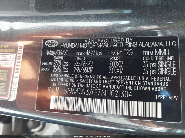 Продаж на аукціоні авто 2022 Hyundai Tucson Se, vin: 5NMJA3AE7NH021304, номер лоту: 44907701