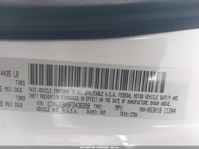 44907706 :رقم المزاد ، 1C4NJCBA5FD436998 vin ، 2015 Jeep Compass Sport مزاد بيع