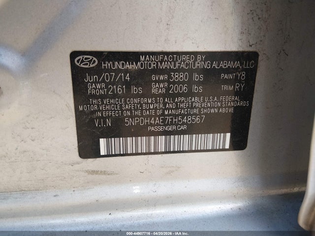 Aukcja sprzedaży 2015 Hyundai Elantra Se, vin: 5NPDH4AE7FH548567, numer aukcji: 44907716