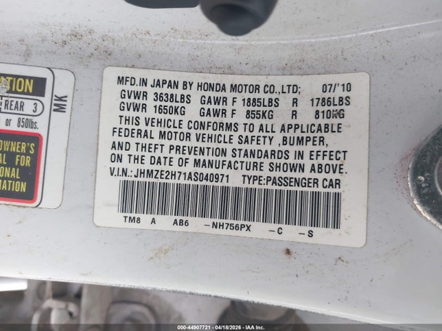 Продаж на аукціоні авто 2010 Honda Insight Ex, vin: JHMZE2H71AS040971, номер лоту: 44907721