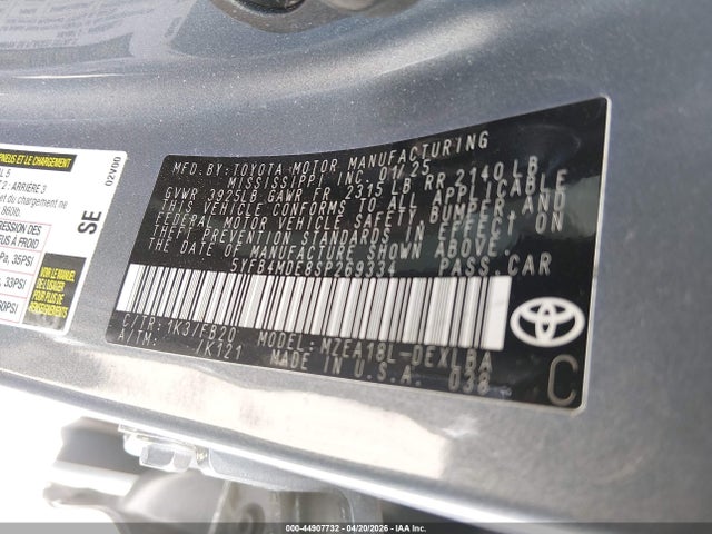 Продаж на аукціоні авто 2025 Toyota Corolla Le, vin: 5YFB4MDE8SP269334, номер лоту: 44907732