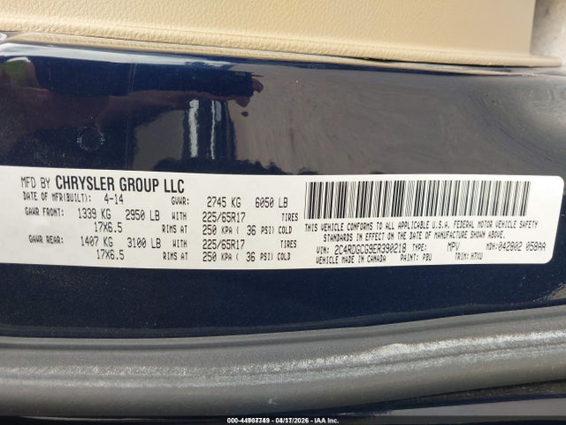 2014 Dodge Grand Caravan Sxt მანქანა იყიდება აუქციონზე, vin: 2C4RDGCG9ER390218, აუქციონის ნომერი: 44907749