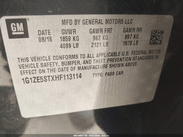 1G1ZE5STXHF113114 Chevrolet MALIBU 1LT