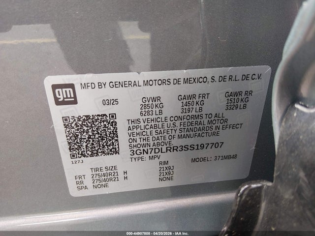 Aukcja sprzedaży 2025 Chevrolet Equinox Ev Lt, vin: 3GN7DLRR3SS197707, numer aukcji: 44907808