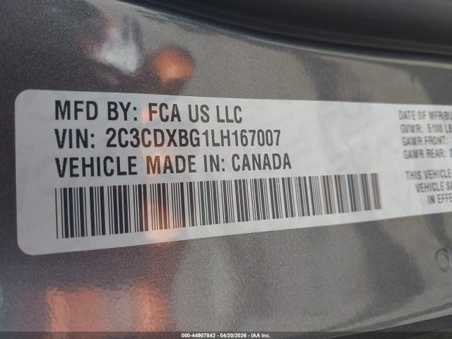 Продаж на аукціоні авто 2020 Dodge Charger Sxt Rwd, vin: 2C3CDXBG1LH167007, номер лоту: 44907842