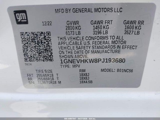 1GNEVHKW8PJ193680 Chevrolet Traverse Awd Lt Leather