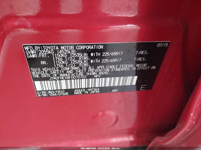 2015 Toyota Rav4 Le მანქანა იყიდება აუქციონზე, vin: JTMZFREV8FD070703, აუქციონის ნომერი: 44907849