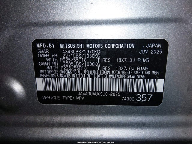 Продаж на аукціоні авто 2025 Mitsubishi Outlander Sport 2.0 Es Awc/2.0 Le Awc/2.0 S Awc/2.0 Se Awc/2.0 Trail Edition Awc, vin: JA4ARUAUXSU012875, номер лоту: 44907866