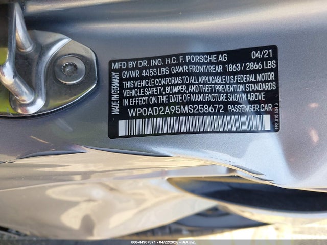 44907871 :رقم المزاد ، WP0AD2A95MS258672 vin ، 2021 Porsche 911 Turbo/turbo S مزاد بيع