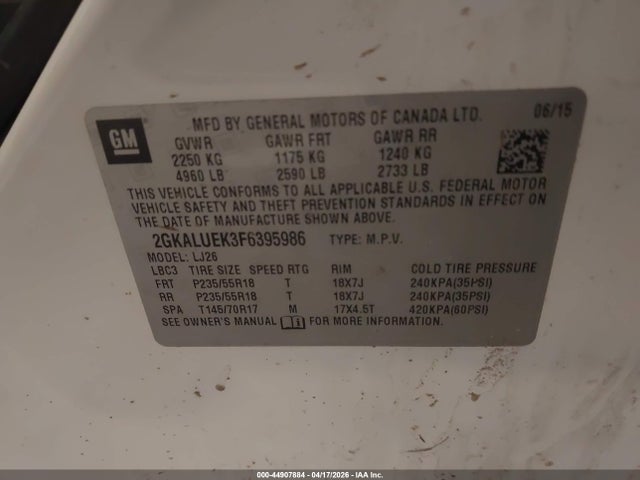 Продажа на аукционе авто 2015 Gmc Terrain Denali, vin: 2GKALUEK3F6395986, номер лота: 44907884