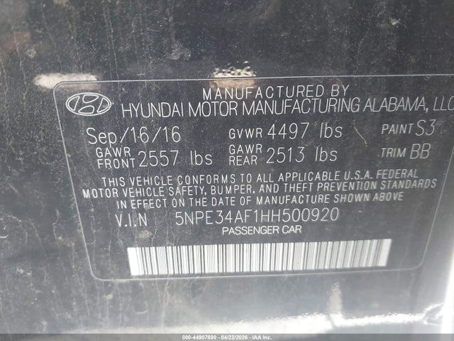 Aukcja sprzedaży 2017 Hyundai Sonata Sport, vin: 5NPE34AF1HH500920, numer aukcji: 44907890