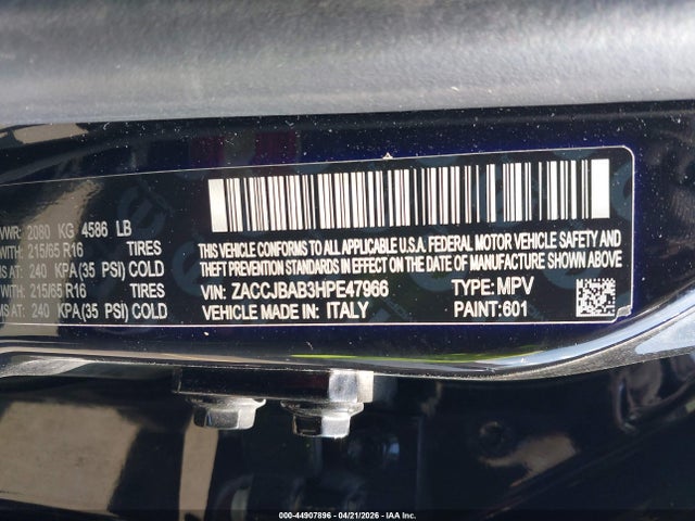 44907896 :رقم المزاد ، ZACCJBAB3HPE47966 vin ، 2017 Jeep Renegade Sport 4x4 مزاد بيع
