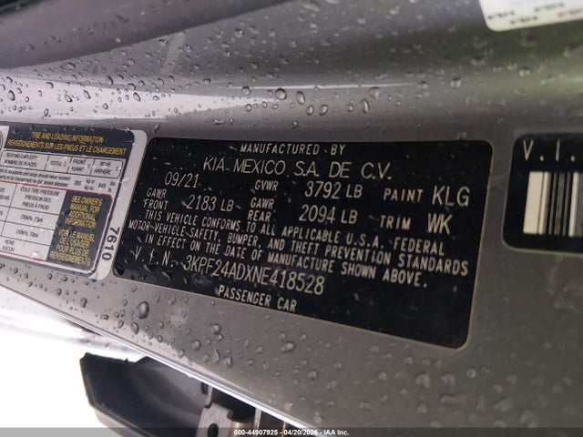 Aukcja sprzedaży 2022 Kia Forte Lxs, vin: 3KPF24ADXNE418528, numer aukcji: 44907925