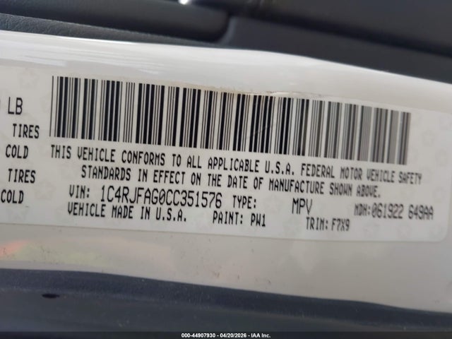 44907930 :رقم المزاد ، 1C4RJFAG0CC351576 vin ، 2012 Jeep Grand Cherokee Laredo مزاد بيع