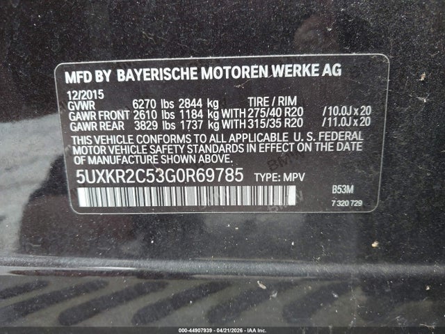 Aukcja sprzedaży 2016 Bmw X5 Sdrive35i, vin: 5UXKR2C53G0R69785, numer aukcji: 44907939