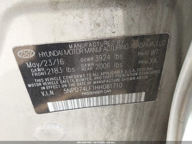 Hyundai ELANTRA SE 2017 5NPD74LF1HH081710 Image 9