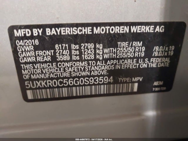 2016 Bmw X5 Xdrive35i მანქანა იყიდება აუქციონზე, vin: 5UXKR0C56G0S93594, აუქციონის ნომერი: 44907972