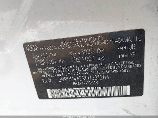 Aukcja sprzedaży 2014 Hyundai Elantra Se, vin: 5NPDH4AEXEH521264, numer aukcji: 44907973