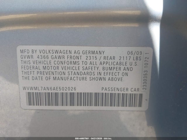 Продаж на аукціоні авто 2010 Volkswagen Cc Sport, vin: WVWML7AN6AE502026, номер лоту: 44907981