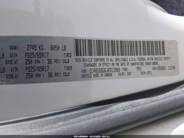 2018 Dodge Grand Caravan Se მანქანა იყიდება აუქციონზე, vin: 2C4RDGBG6JR312989, აუქციონის ნომერი: 44908000
