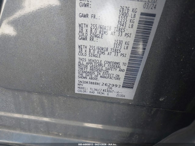 Продаж на аукціоні авто 2024 Nissan Pathfinder Sv Fwd, vin: 5N1DR3BB8RC262993, номер лоту: 44908013