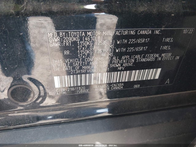 44908035 :رقم المزاد ، 2T3H1RFV6NW231981 vin ، 2022 Toyota Rav4 Le مزاد بيع