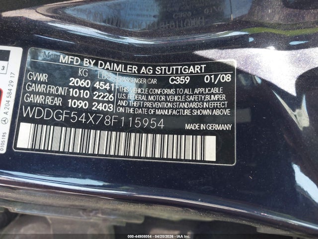 Aukcja sprzedaży 2008 Mercedes-benz C 300 Luxury/sport, vin: WDDGF54X78F115954, numer aukcji: 44908054