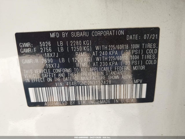 4S4BTGND2N3122428 Subaru Outback Limited Xt