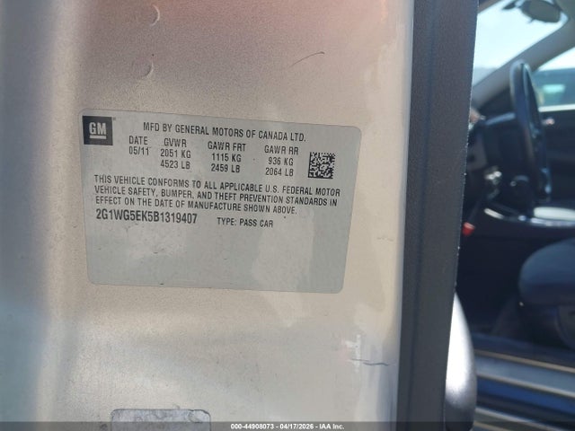 Aukcja sprzedaży 2011 Chevrolet Impala Lt, vin: 2G1WG5EK5B1319407, numer aukcji: 44908073