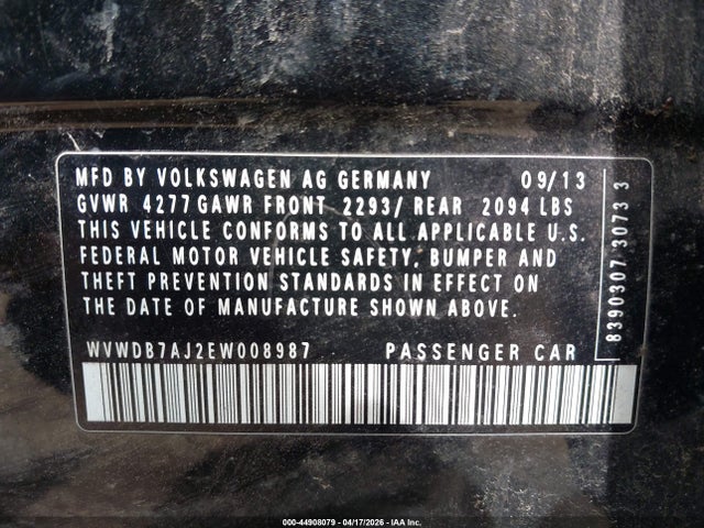 2014 Volkswagen Golf 2.5l მანქანა იყიდება აუქციონზე, vin: WVWDB7AJ2EW008987, აუქციონის ნომერი: 44908079