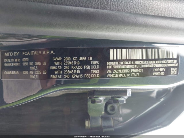 44908097 :رقم المزاد ، ZACNJBBB2LPM05401 vin ، 2020 Jeep Renegade Latitude 4x4 مزاد بيع