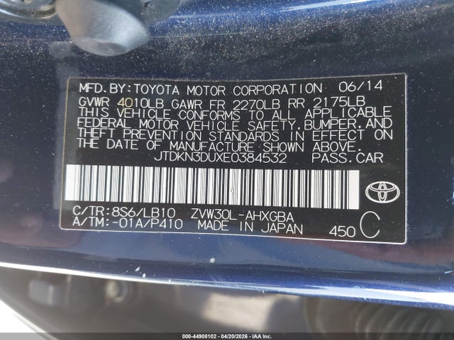 Toyota Prius Four 2014 JTDKN3DUXE0384532 Image 9