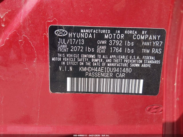 Продажа на аукционе авто 2013 Hyundai Elantra Gls, vin: KMHDH4AE1DU941480, номер лота: 44908111