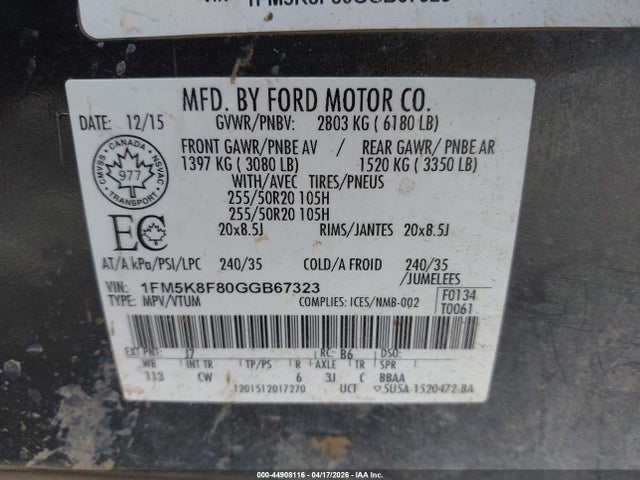 Aukcja sprzedaży 2016 Ford Explorer Limited, vin: 1FM5K8F80GGB67323, numer aukcji: 44908116
