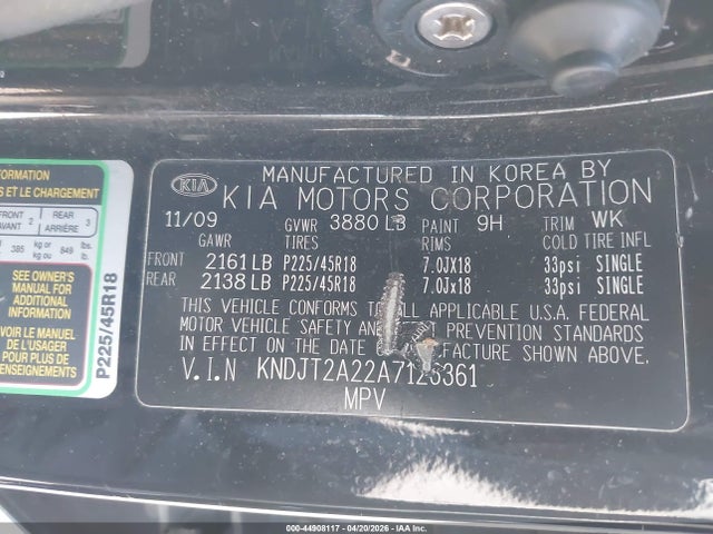 2010 Kia Soul + მანქანა იყიდება აუქციონზე, vin: KNDJT2A22A7126361, აუქციონის ნომერი: 44908117