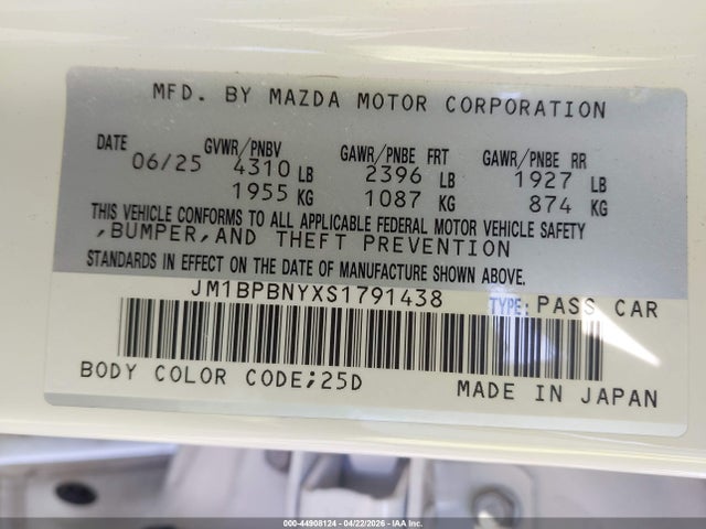44908124 :رقم المزاد ، JM1BPBNYXS1791438 vin ، 2025 Mazda Mazda3 2.5 Turbo Premium Plus مزاد بيع