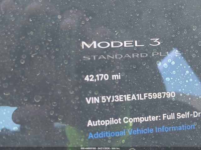 Продажа на аукционе авто 2020 Tesla Model 3 Standard Range Plus Rear-wheel Drive/standard Range Rear-wheel Drive, vin: 5YJ3E1EA1LF598790, номер лота: 44908166