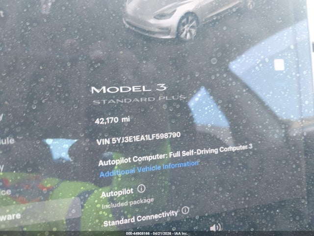 Продажа на аукционе авто 2020 Tesla Model 3 Standard Range Plus Rear-wheel Drive/standard Range Rear-wheel Drive, vin: 5YJ3E1EA1LF598790, номер лота: 44908166