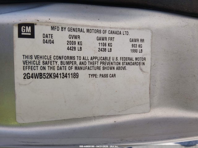 Продажа на аукционе авто 2004 Buick Regal Ls, vin: 2G4WB52K941341189, номер лота: 44908190