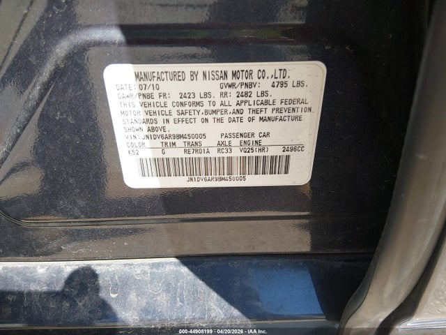 Aukcja sprzedaży 2011 Infiniti G25x, vin: JN1DV6AR9BM450005, numer aukcji: 44908199