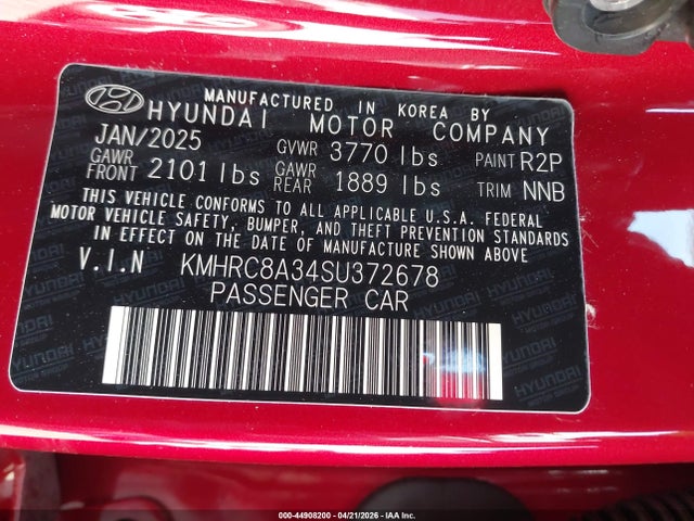 Aukcja sprzedaży 2025 Hyundai Venue Sel, vin: KMHRC8A34SU372678, numer aukcji: 44908200
