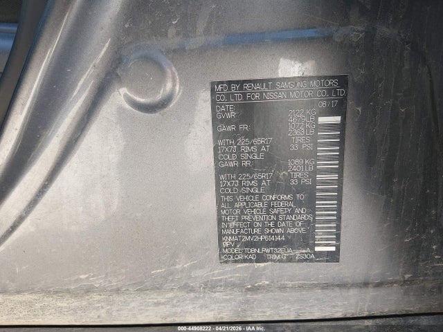 44908222 :رقم المزاد ، KNMAT2MV2HP614144 vin ، 2017 Nissan Rogue S مزاد بيع