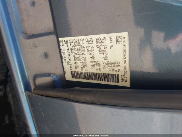 Auction sale of the 2009 Nissan Quest 3.5 Sl, vin: 5N1BV28U79N102341, lot number: 44908234