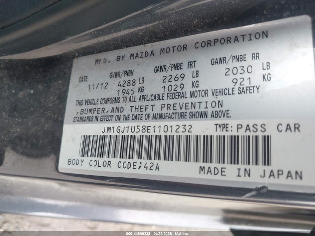 44908238 :رقم المزاد ، JM1GJ1U58E1101232 vin ، 2014 Mazda Mazda6 I Sport مزاد بيع