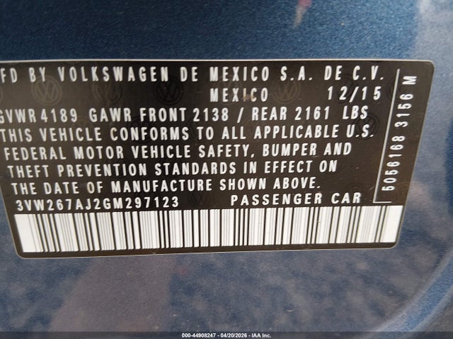 3VW267AJ2GM297123 Volkswagen Jetta 1.4t S