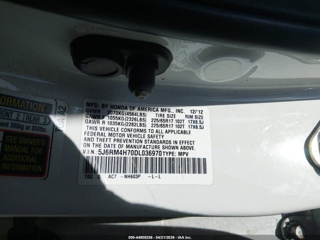44908256 :رقم المزاد ، 5J6RM4H70DL036970 vin ، 2013 Honda Cr-v Ex-l مزاد بيع