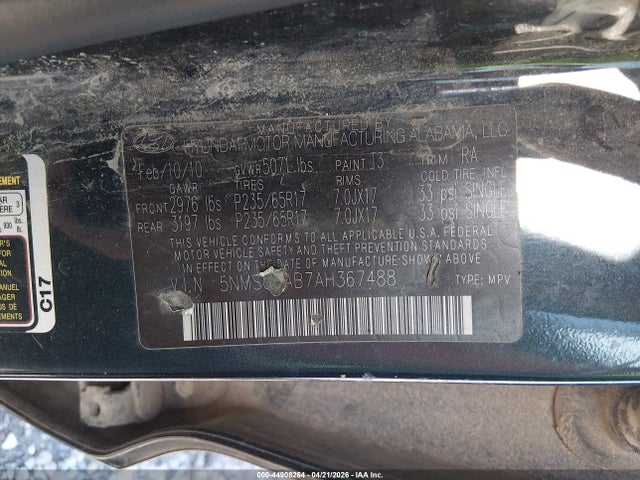 Продажа на аукционе авто 2010 Hyundai Santa Fe Gls, vin: 5NMSGDAB7AH367488, номер лота: 44908264