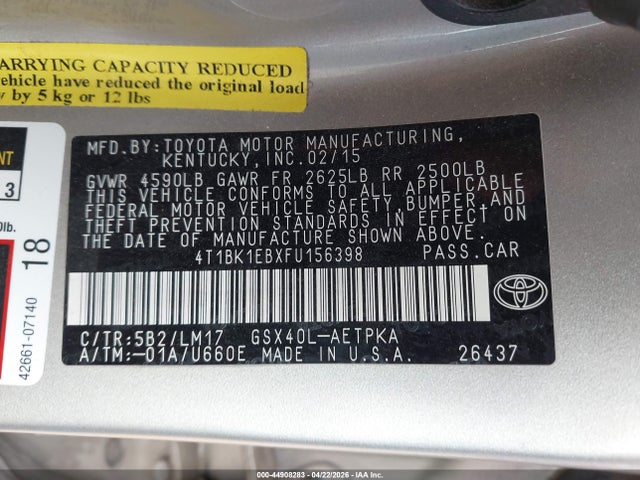 Toyota AVALON LIMITED 2015 4T1BK1EBXFU156398 Image 9